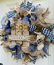 Welcome Beach Burlap Deco Mesh Wreath with Seashells, Seashell Wreath, Beach Wreath, Starfish Wreath