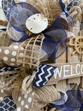 Welcome Beach Burlap Deco Mesh Wreath with Seashells, Seashell Wreath, Beach Wreath, Starfish Wreath