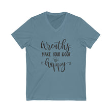 Craft Show Shirt, Wreaths Make Your Door Happy, Unisex Jersey Short Sleeve V-Neck Tee