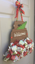 Christmas Tree Truck Welcome Door Hanger with Christmas Ribbon