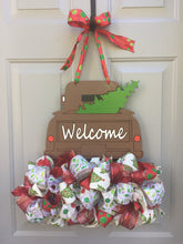 Christmas Tree Truck Welcome Door Hanger with Christmas Ribbon