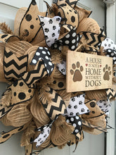 A House is Not a Home Without Dogs Black and Brown Burlap Deco Mesh Wreath