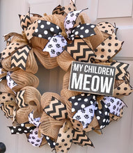 My Children Meow Black and Brown Burlap Deco Mesh Wreath, Pet Wreath, Cat Wreath