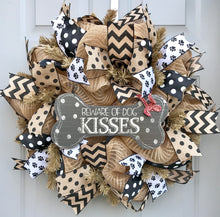 Beware of Dog Kisses Black and Brown Spotted Bone Deco Mesh Wreath