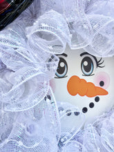 Snowman Deco Mesh Wreath, Christmas Wreath, Red and White Wreath, Top Hat