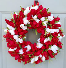 Tulip Wreath, Valentine's Wreath, Spring Summer Tulip Wreath, Red and White Tulips
