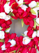 Tulip Wreath, Valentine's Wreath, Spring Summer Tulip Wreath, Red and White Tulips