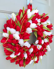 Tulip Wreath, Valentine's Wreath, Spring Summer Tulip Wreath, Red and White Tulips