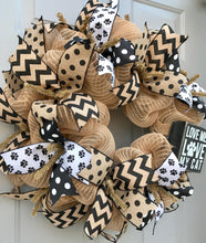 Love Me Love My Cat Black and Brown Burlap Deco Mesh Wreath, Pet Wreath, Cat Wreath