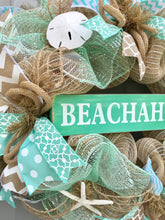 Beach Wreath, Beachaholic, Burlap Deco Mesh Wreath with Seashells, Seashell Wreath, Sea Shell Wreath, Starfish Wreath