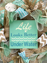 Beach Burlap Wreath, Seashell Wreath, Life Looks Better Under Water, Sea Shell Wreath, Beach Wreath, Starfish Wreath