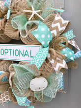 Beach Wreath, Shoes Optional, Burlap Deco Mesh Wreath with Seashells, Seashell Wreath, Sea Shell Wreath, Starfish Wreath