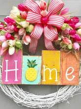 Home Tulip Wreath, Pineapple Decor, Pink Tulip Wreath, Grapevine Wreath, Welcome Wreath