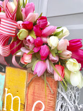 Home Tulip Wreath, Pineapple Decor, Pink Tulip Wreath, Grapevine Wreath, Welcome Wreath