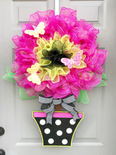 Flower Wreath, Flower Pot Wreath, Topiary Door Hanger, Flower Door Hanger, Spring Wreath, Summer Wreath, Butterfly Wreath
