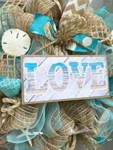 Beach Wreath, Burlap Deco Mesh Wreath with Seashells, Love Beach, Nautical Wreath, Seashell Wreath, Starfish Wreath
