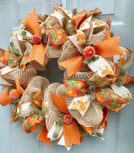Fall Pumpkin Wreath, Burlap Wreath with Pumpkins, Harvest Decor, Autumn Wreath, Thanksgiving Front Door, Old Green Truck