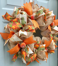 Fall Pumpkin Wreath, Burlap Wreath with Pumpkins, Harvest Decor, Autumn Wreath, Thanksgiving Front Door, Old Green Truck