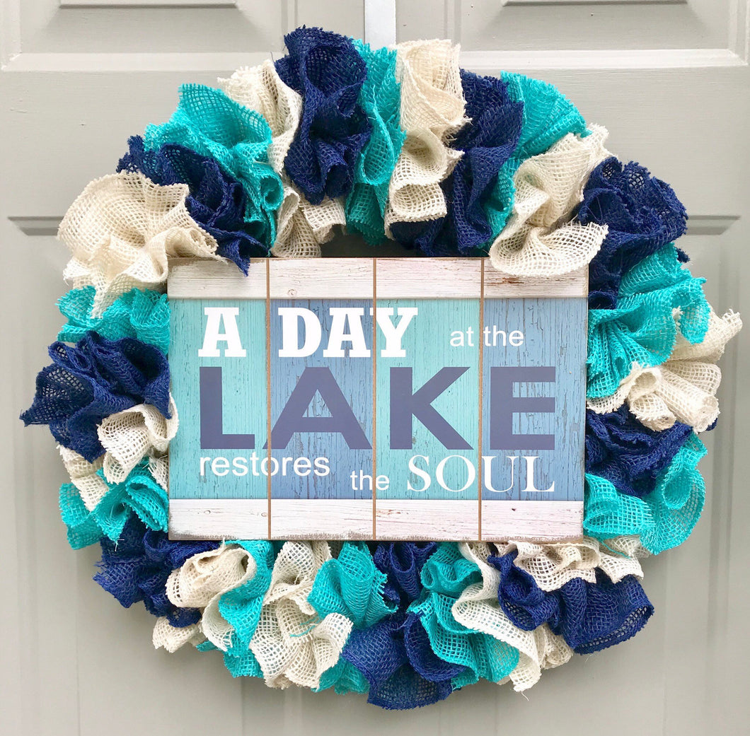 Lake Wreath, Screen Door Wreath, Slim Wreath, A Day At the Lake Restores the Soul, Burlap Wreath