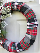 Christmas Wreath, Flannel Christmas Decor, Holly Berries, Evergreen Wreath, Christmas Plaid