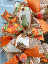 Fall Pumpkin Wreath, Burlap Wreath with Pumpkins, Harvest Decor, Autumn Wreath, Thanksgiving Front Door, Old Green Truck