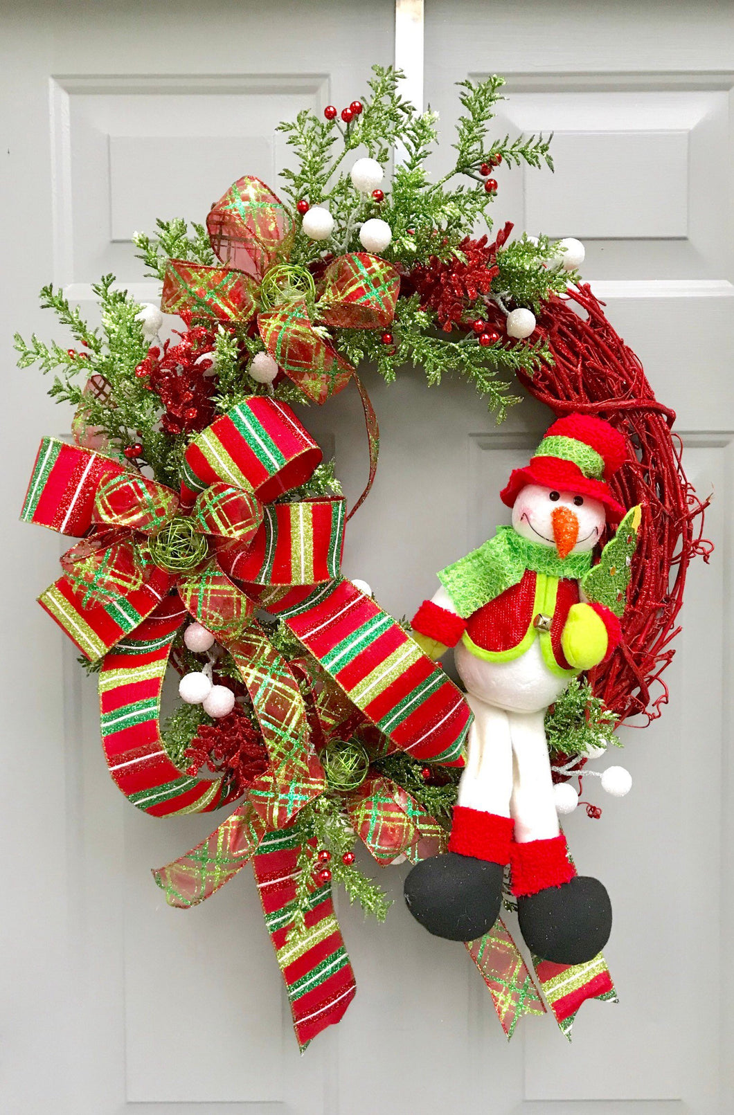 Snowman Wreath, Christmas Wreath, Christmas Decor, Christmas Floral, Christmas Gift, Holly Berry Wreath, Holiday Snowman