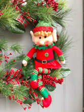 Elf Christmas Wreath, Christmas Floral Decor, Christmas Gift, Holly Berry Wreath, Holiday Elf