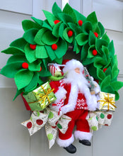 Santa Claus Felt Holly Berry Wreath, Christmas Front Door Decoration