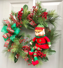 Elf Christmas Wreath, Christmas Floral Decor, Christmas Gift, Holly Berry Wreath, Holiday Elf