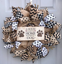 A House is Not a Home Without a Dog Black and Brown Burlap Deco Mesh Wreath