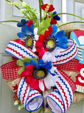 July 4th Red Truck Wreath, Independence Day Decor, Patriotic Rustic Burlap Wreath, Floral July 4th