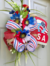 July 4th Red Truck Wreath, Independence Day Decor, Patriotic Rustic Burlap Wreath, Floral July 4th