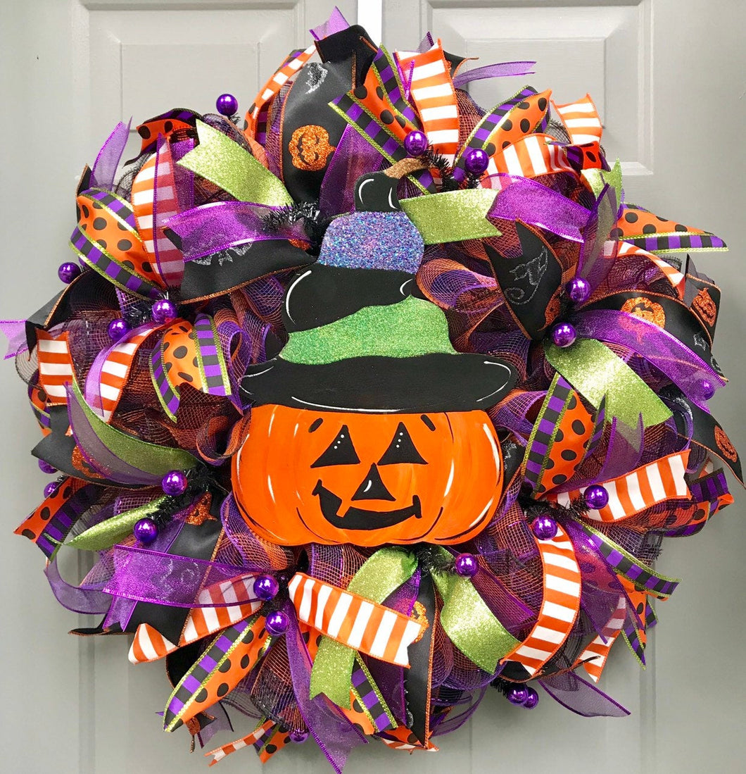Halloween Pumpkin Wreath, Halloween Door Decor, Halloween Party, Happy Halloween