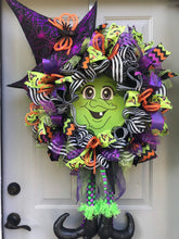 Witch Wreath with Hat and Legs, Halloween Party Theme Witch Hat, Spider Decor for Front Door