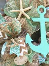 Beach Wreath, Anchor Nautical Burlap Deco Mesh Wreath, Nautical Wreath