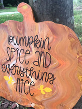 Pumpkin Spice and Everything Nice Painted Pumpkin, Halloween Wooden Shelf Sitter for Fall Mantle Decor