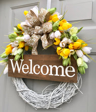 Welcome Tulip Wreath, Grapevine Wreath, Summer Floral Decor