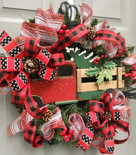 Christmas Red Truck Wreath, Buffalo Plaid Evergreen, Christmas Decor, Old Red Truck