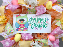 Happy Easter Wreath with Hydrangeas and Spring Flowers, Easter Owl with Jelly Beans and Easter Eggs