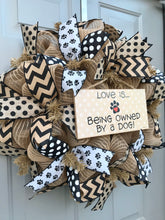 Love is Being Owned By A Dog Black and Brown Burlap Deco Mesh Wreath, Pet Decor