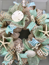 Beach Wreath, Burlap Deco Mesh Wreath with Seashells, Nautical Wreath, Seashell Wreath, Welcome Wreath