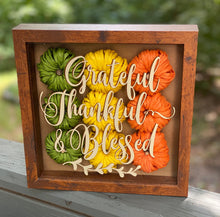 Grateful Thankful Blessed Fall Decor, 9x9 Shadow Box for side table or foyer, Mantle decor