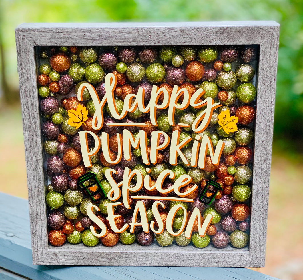 Fall Wall Decor, Happy Pumpkin Spice Season, 9x9 Shadow Box for side table or foyer, Mantle decor