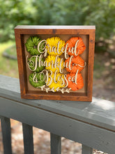 Grateful Thankful Blessed Fall Decor, 9x9 Shadow Box for side table or foyer, Mantle decor