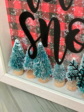 Let It Snow Christmas Decor, 9x9 Shadow Box for side table or foyer, Buffalo Plaid Winter Mantle decor, Bottle Brush Sisal Trees