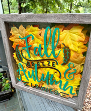 Fall Breeze and Autumn Leaves 9x9 Shadow Box for side table or foyer, Mantle decor