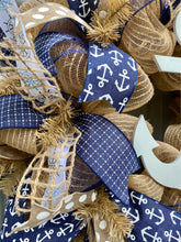 Anchor Nautical Burlap Deco Mesh Wreath With Navy, Beach Decor, Anchor Front Door Wreath