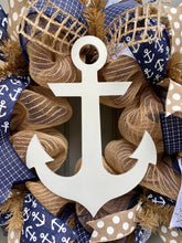 Anchor Nautical Burlap Deco Mesh Wreath With Navy, Beach Decor, Anchor Front Door Wreath