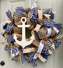 Anchor Nautical Burlap Deco Mesh Wreath With Navy, Beach Decor, Anchor Front Door Wreath