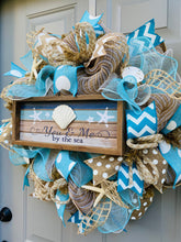 Beach Burlap Deco Mesh Wreath with Seashells, You and Me By The Sea, Seashell Wreath, Beach Wreath, Starfish Wreath